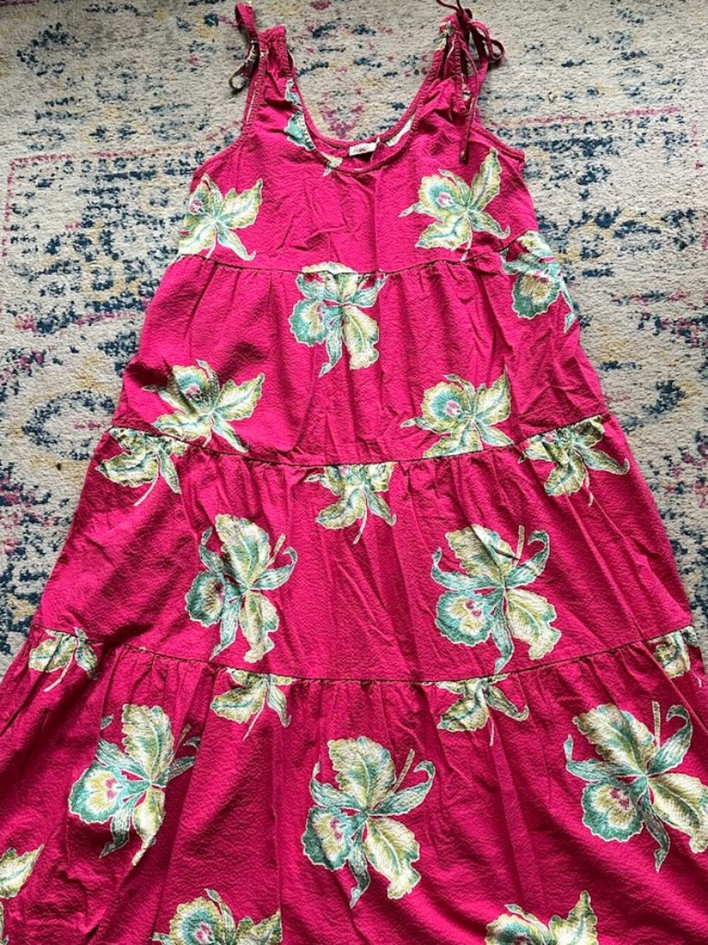 Faherty Lanai Organic Cotton Tropical Floral Maxi Seersucker Sundress - M